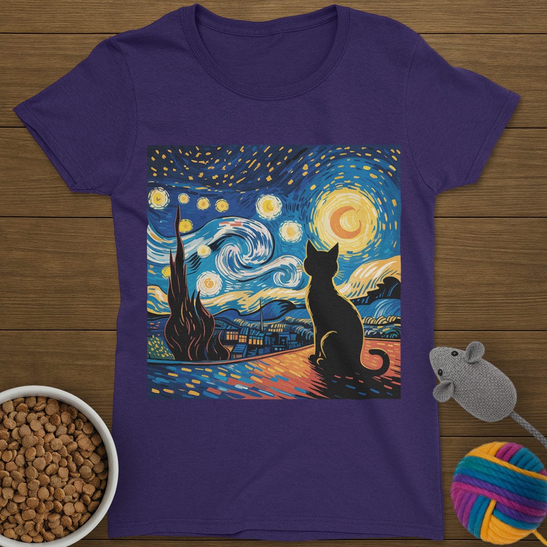 Starry Night Cat T-Shirt Womens