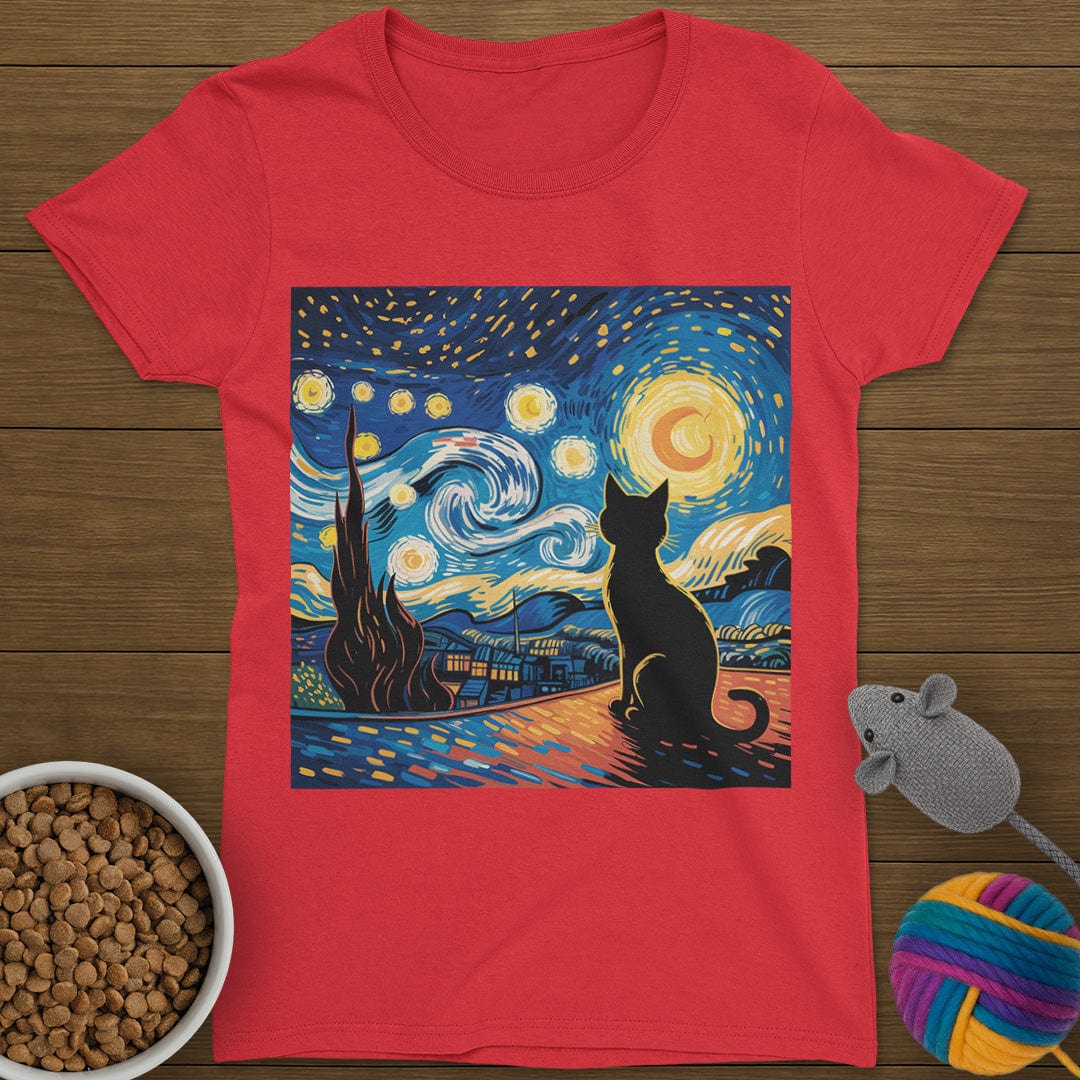 Starry Night Cat T-Shirt Womens