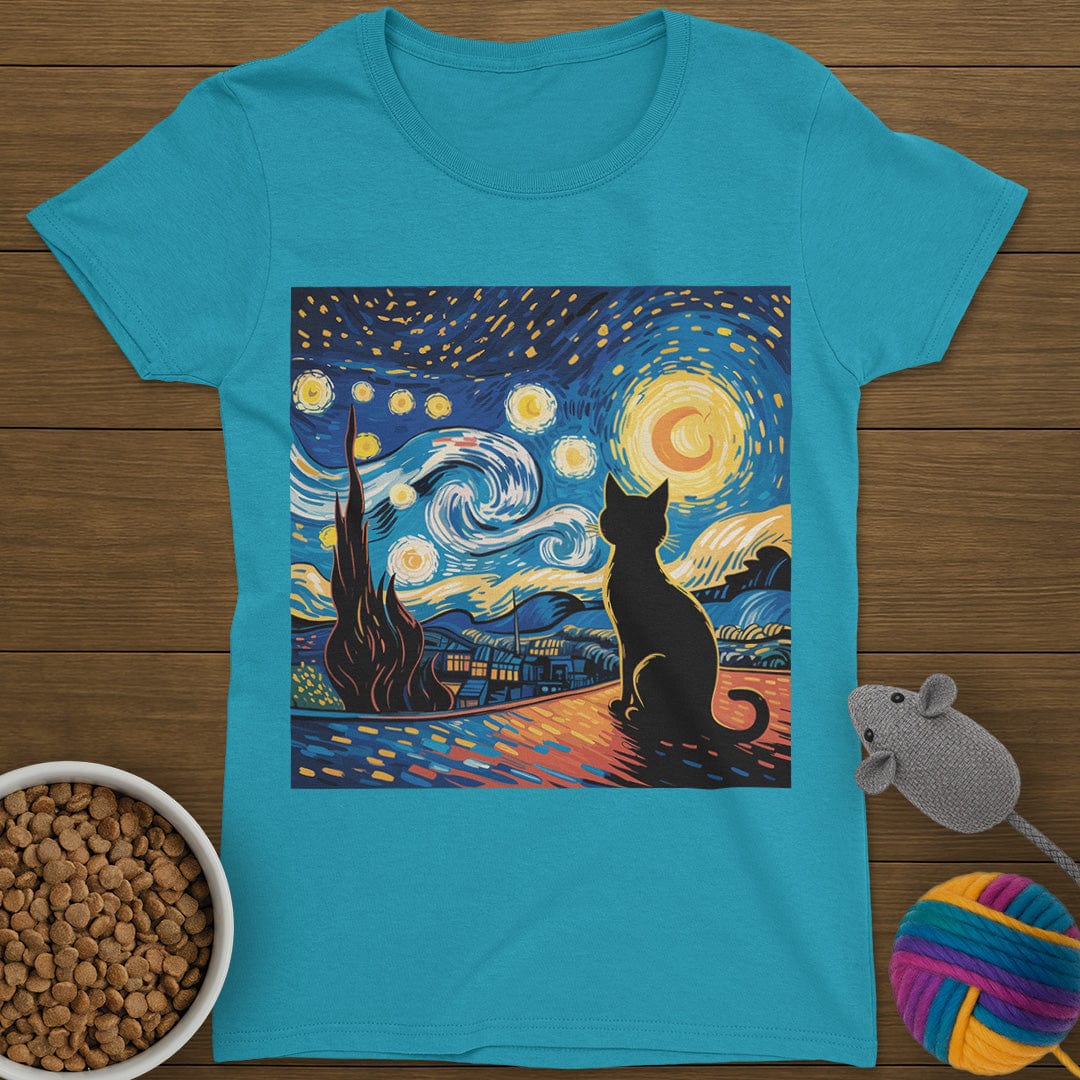 Starry Night Cat T-Shirt Womens