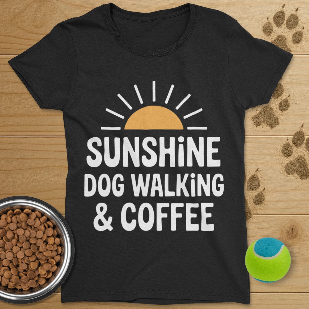 Sunshine Coffee and Dog Walking Retro T-Shirt-Womens