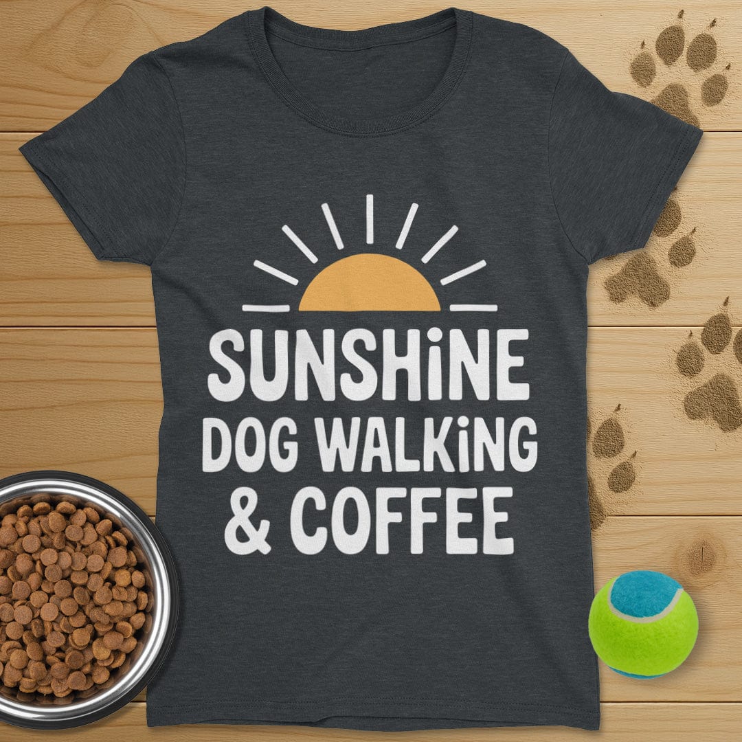Sunshine Coffee and Dog Walking Retro T-Shirt-Womens