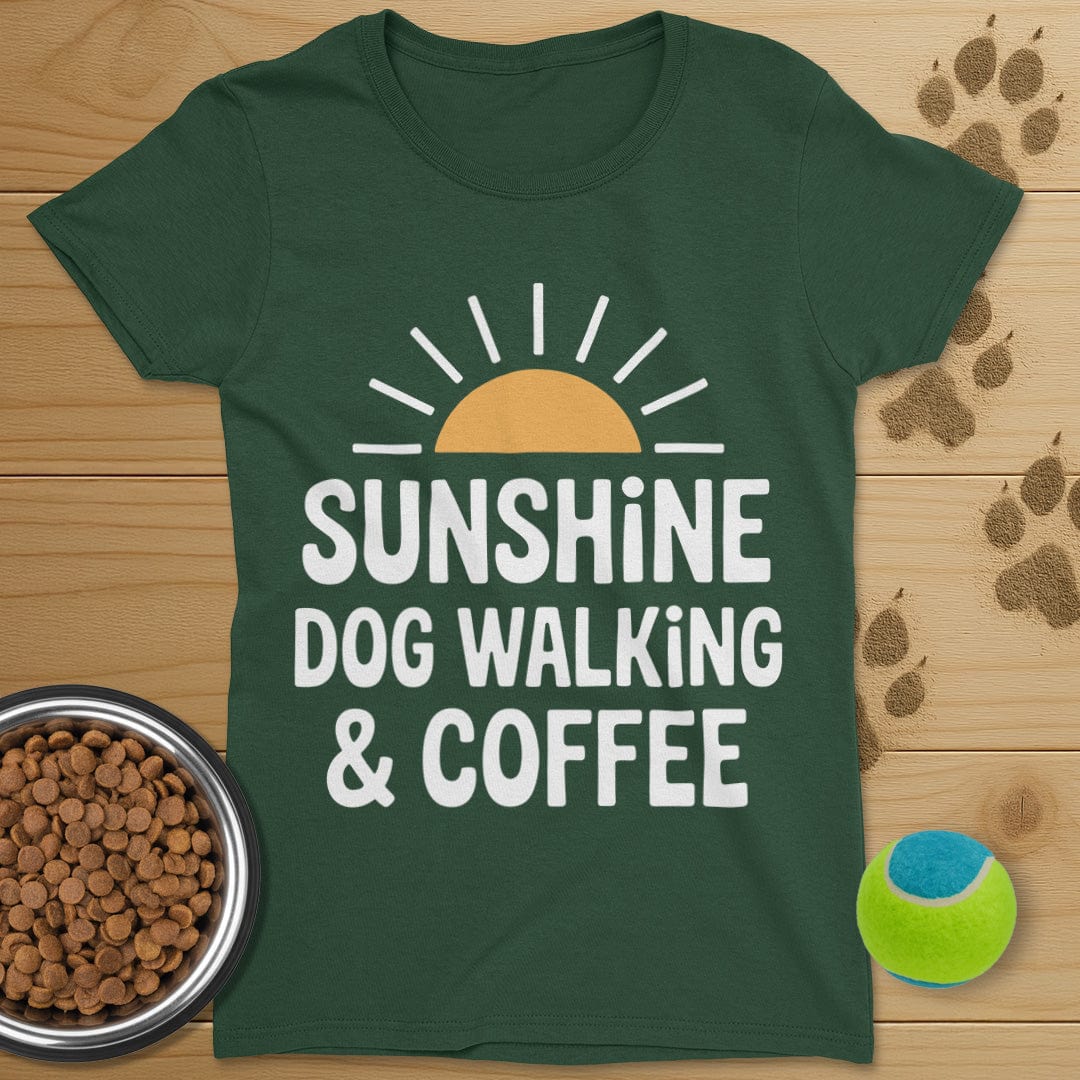 Sunshine Coffee and Dog Walking Retro T-Shirt-Womens
