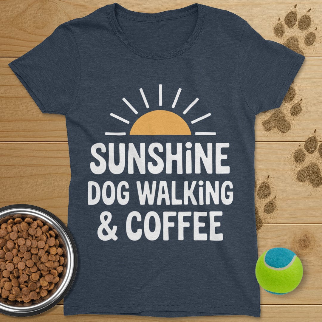 Sunshine Coffee and Dog Walking Retro T-Shirt-Womens