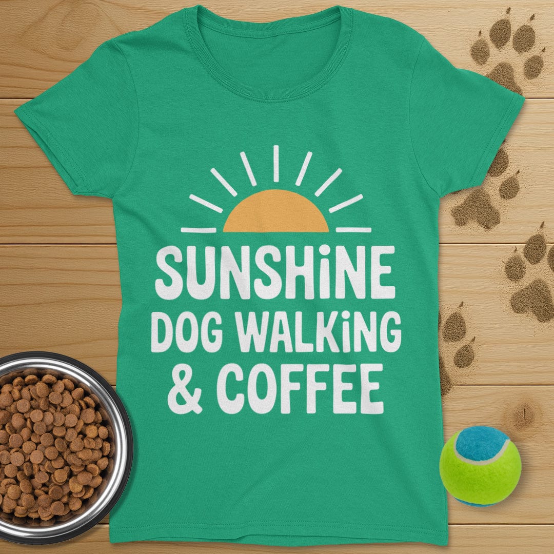 Sunshine Coffee and Dog Walking Retro T-Shirt-Womens