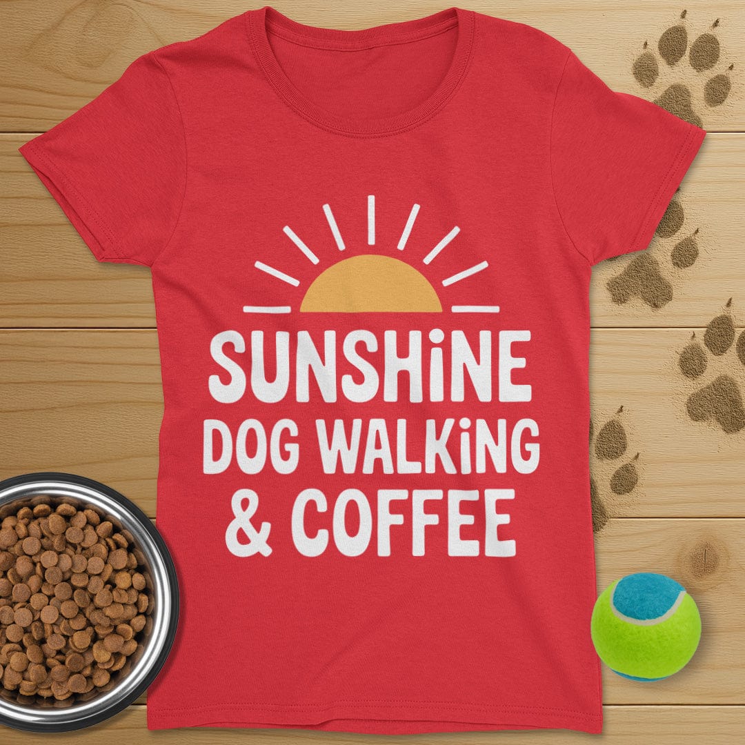Sunshine Coffee and Dog Walking Retro T-Shirt-Womens