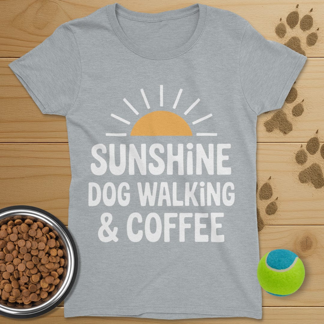 Sunshine Coffee and Dog Walking Retro T-Shirt-Womens