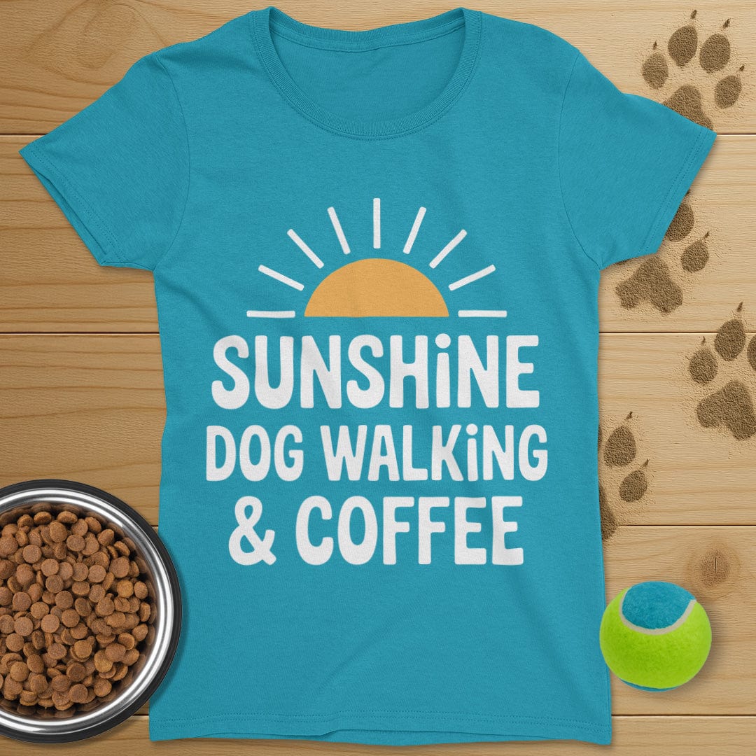 Sunshine Coffee and Dog Walking Retro T-Shirt-Womens