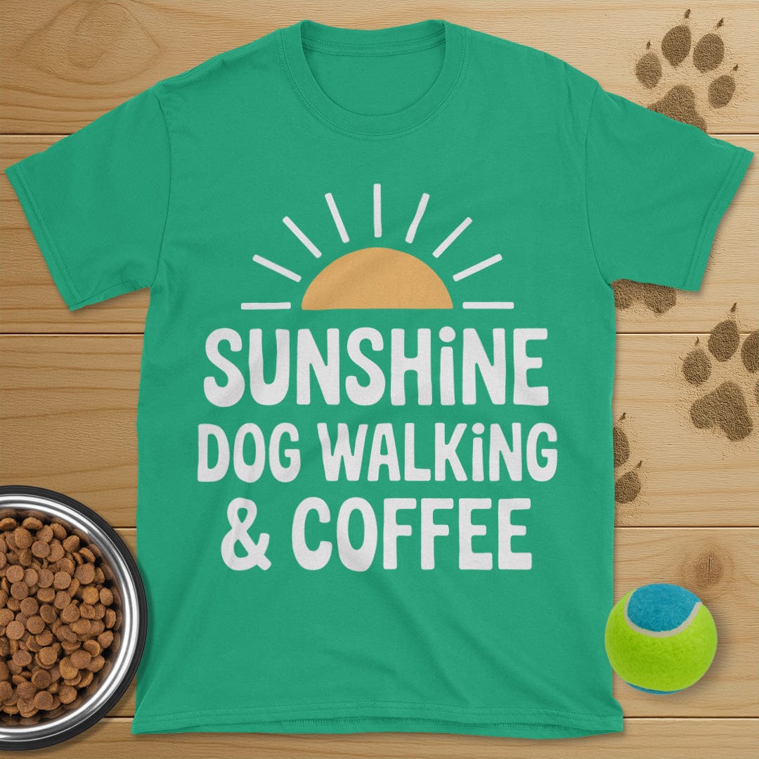 Sunshine Coffee and Dog Walking Retro T-Shirt