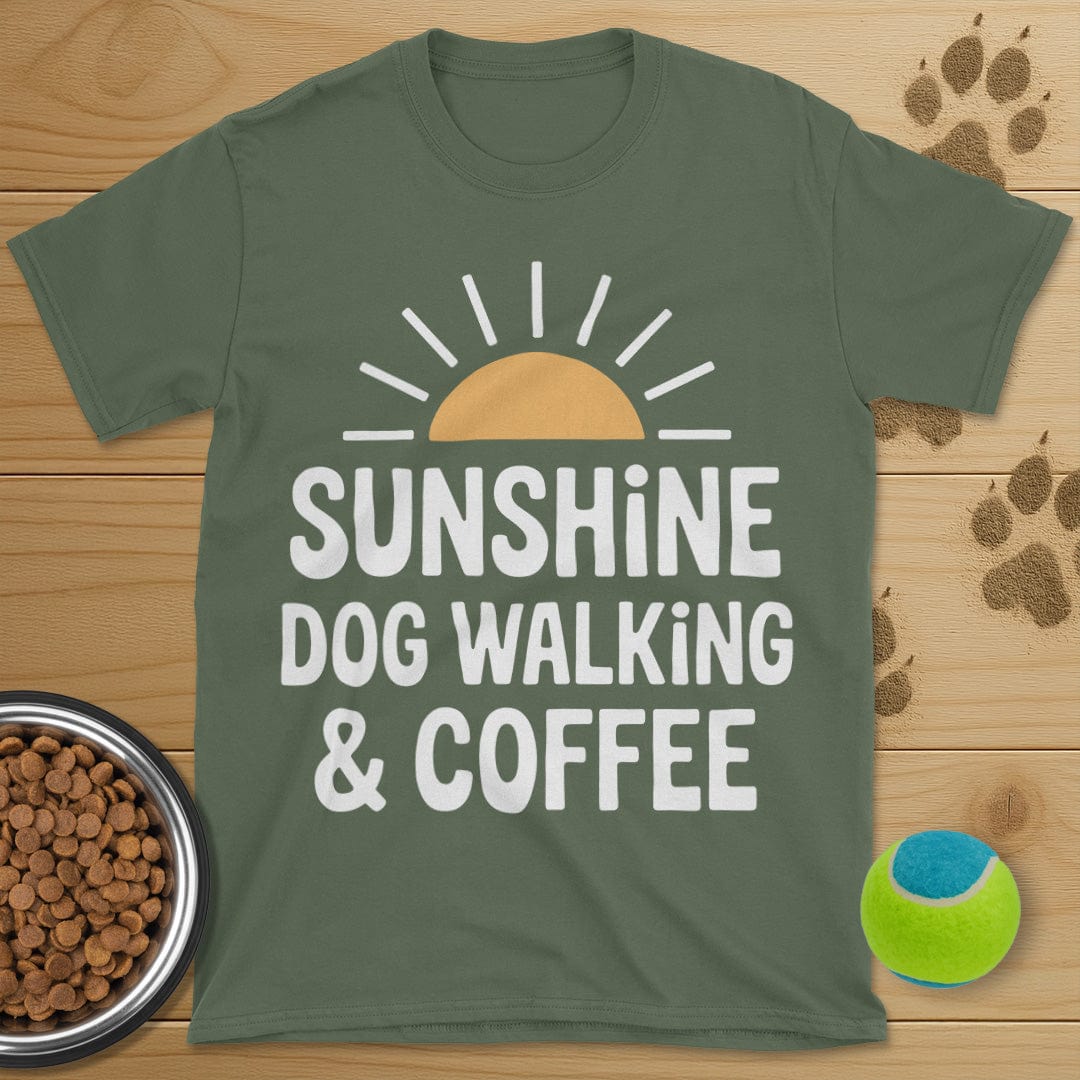 Sunshine Coffee and Dog Walking Retro T-Shirt