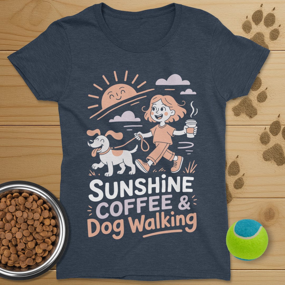 Sunshine Coffee and Dog Walking T-Shirt-Womens