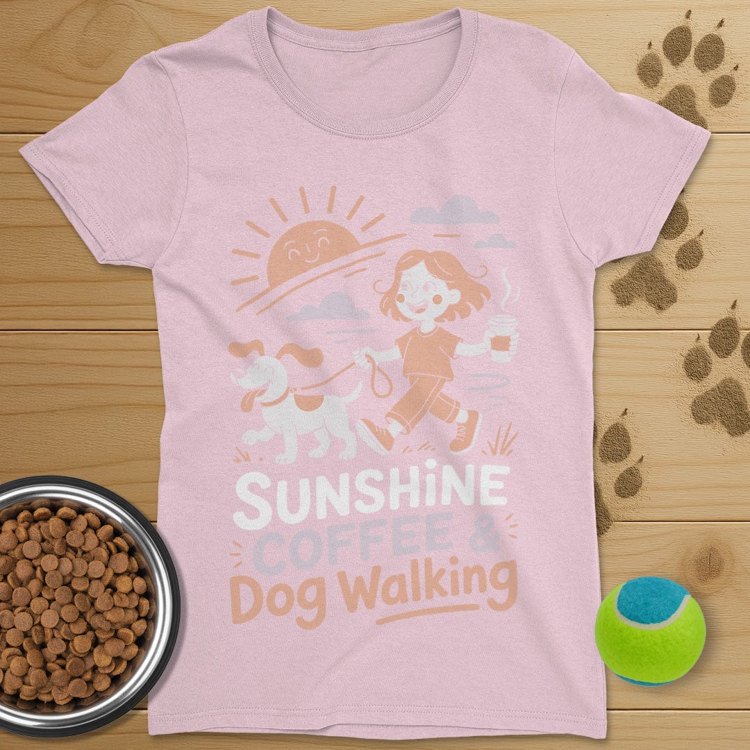 Sunshine Coffee and Dog Walking T-Shirt-Womens