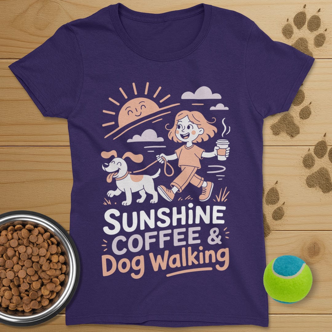 Sunshine Coffee and Dog Walking T-Shirt-Womens