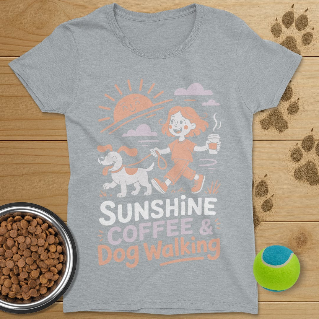 Sunshine Coffee and Dog Walking T-Shirt-Womens