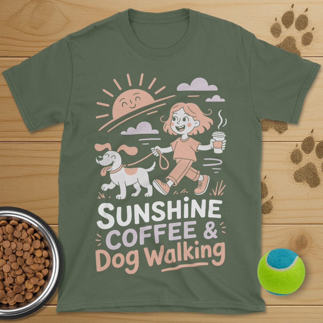 Sunshine Coffee and Dog Walking T-Shirt