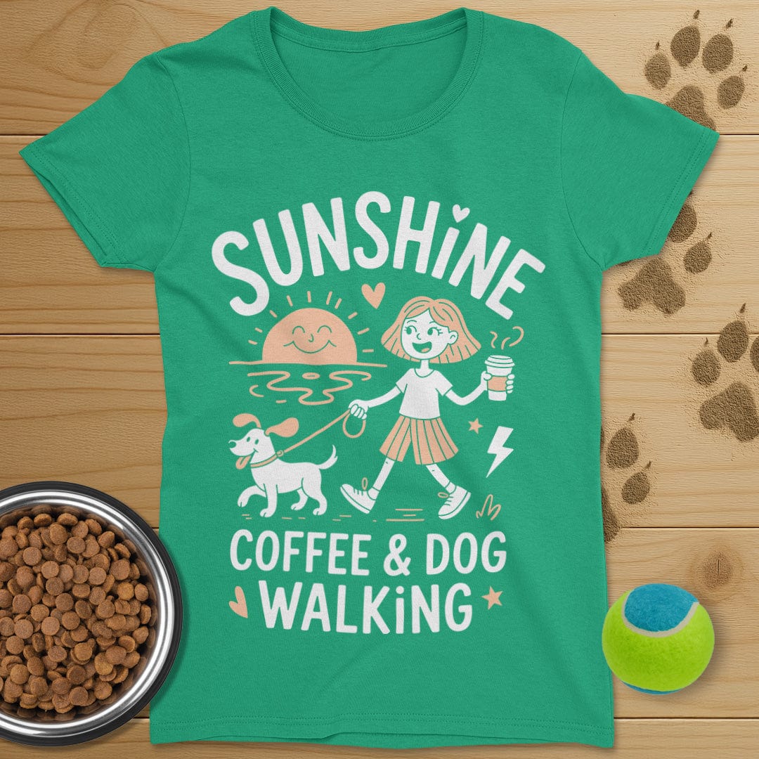 Sunshine Coffee and Dog Walking Tee-Womens