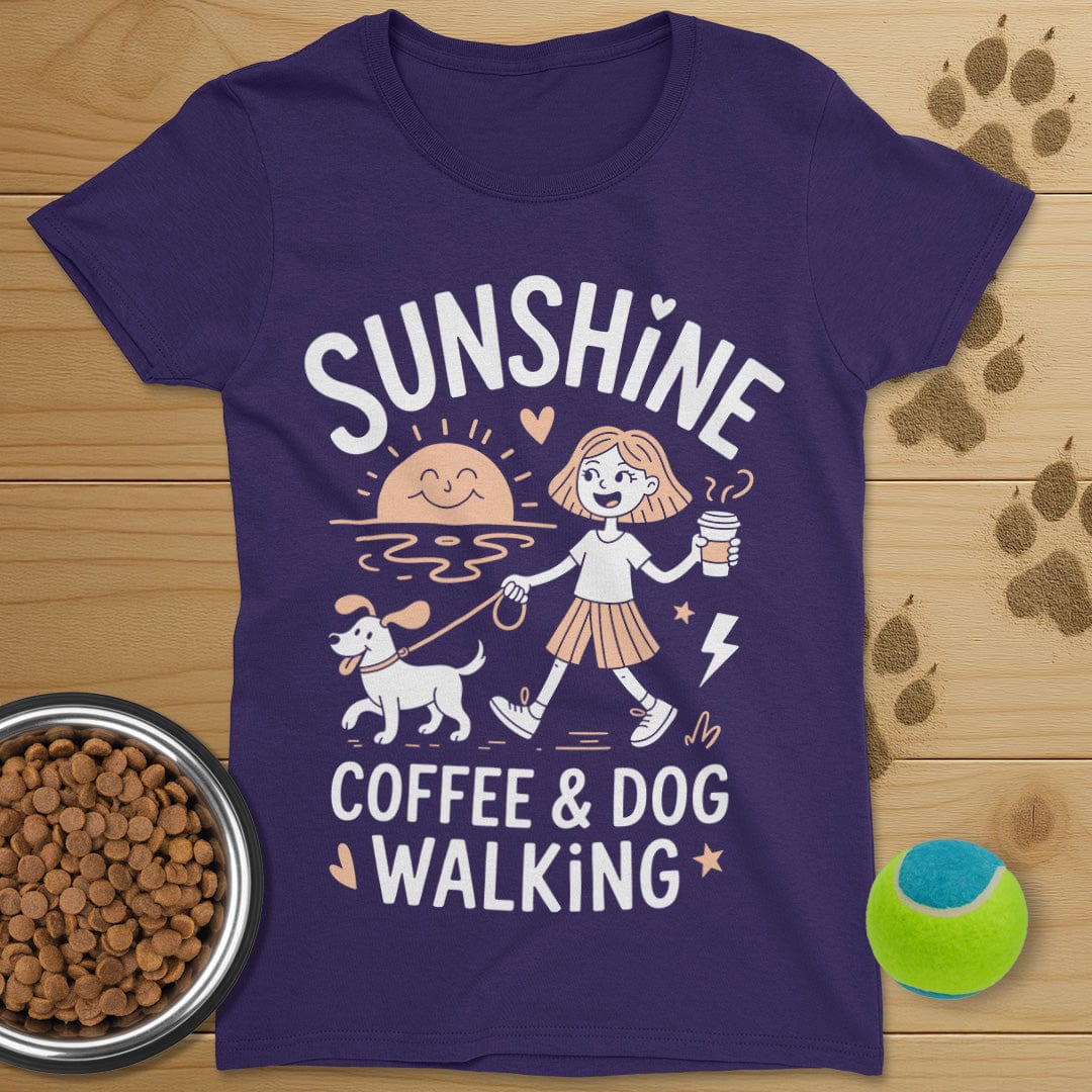 Sunshine Coffee and Dog Walking Tee-Womens