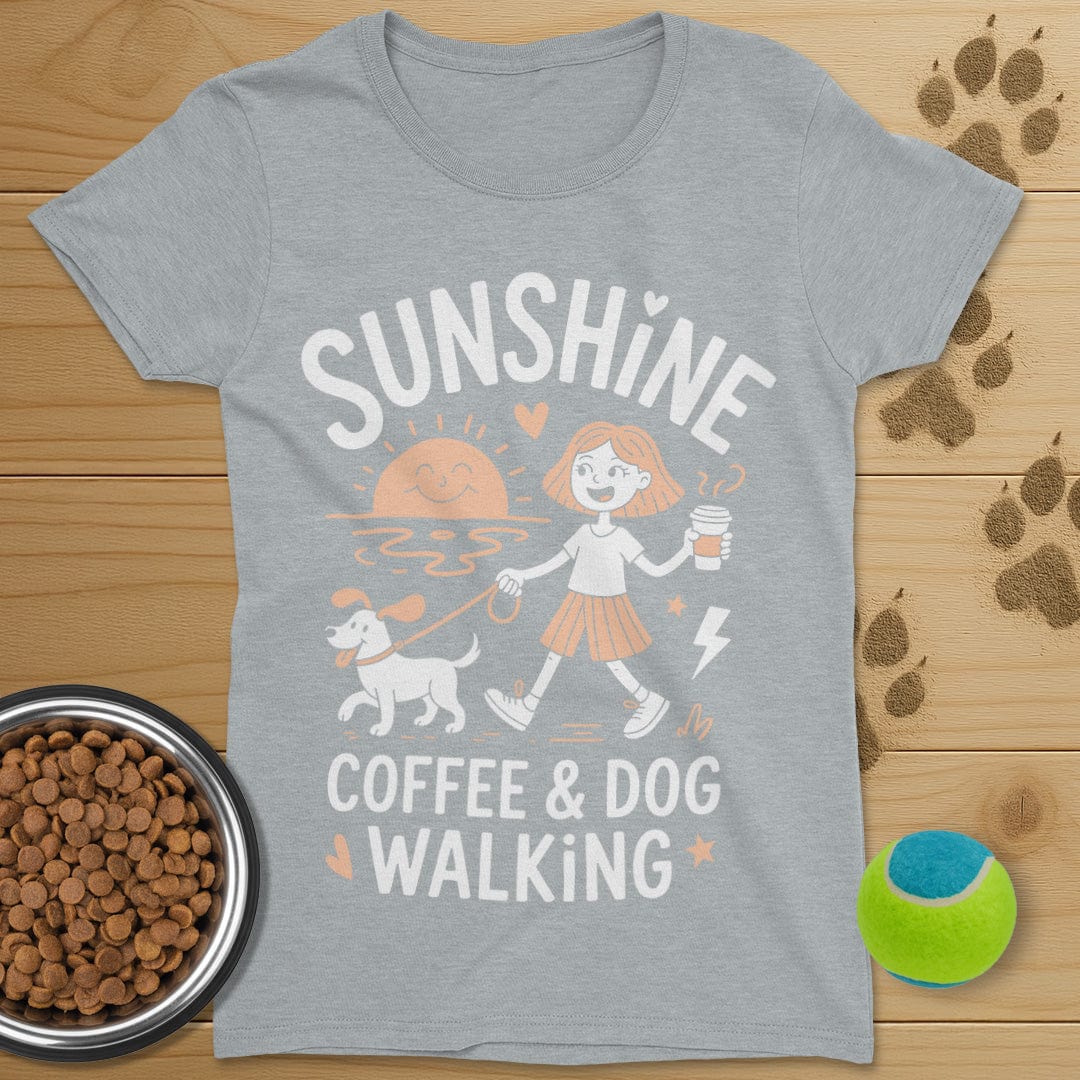 Sunshine Coffee and Dog Walking Tee-Womens