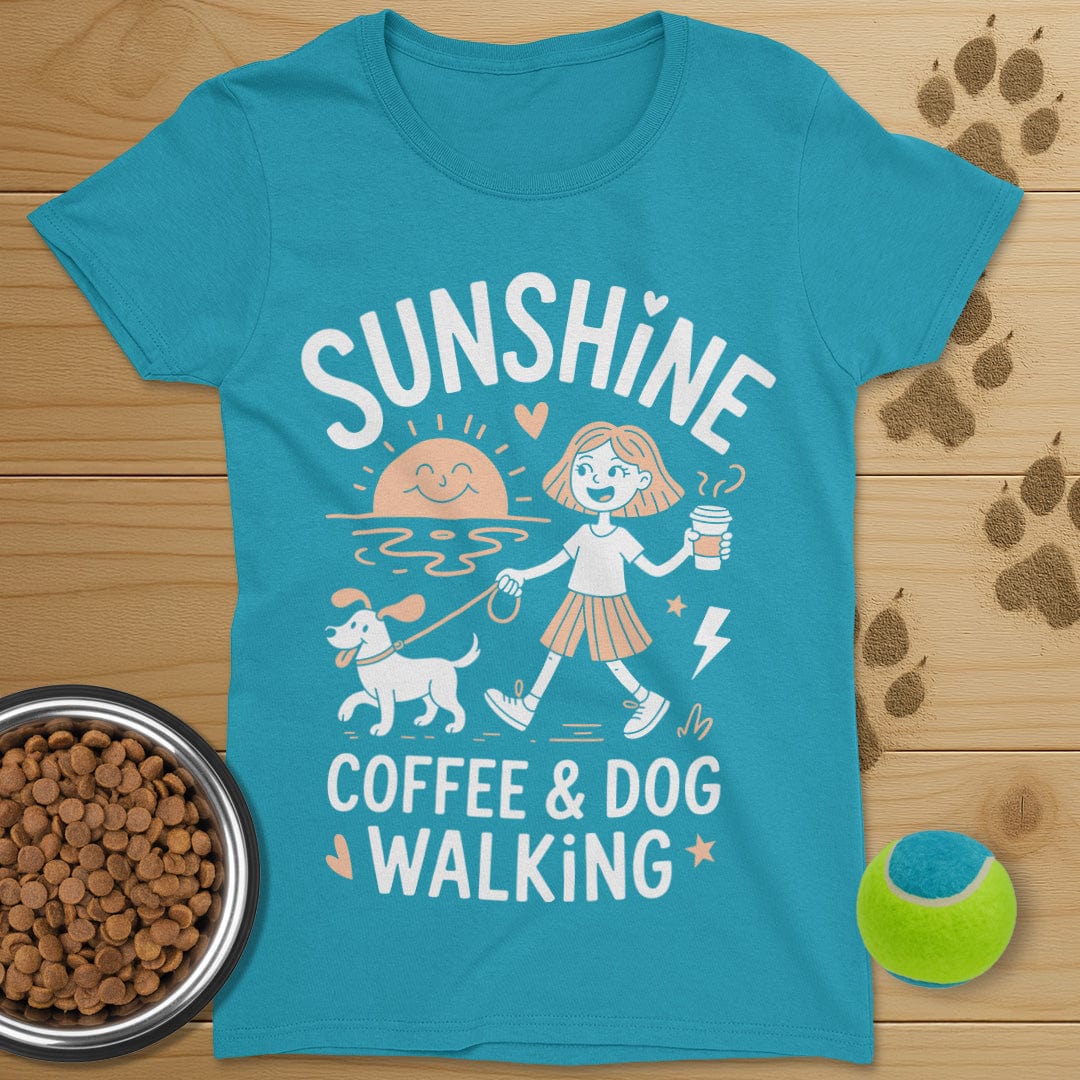 Sunshine Coffee and Dog Walking Tee-Womens