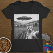 UFO Selfie Cat T-Shirt Womens