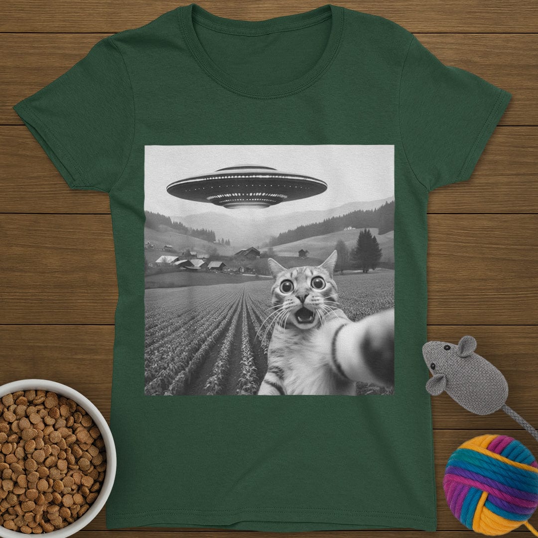 UFO Selfie Cat T-Shirt Womens