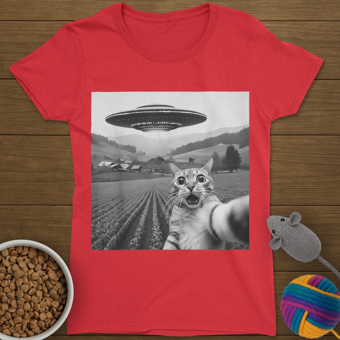 UFO Selfie Cat T-Shirt Womens