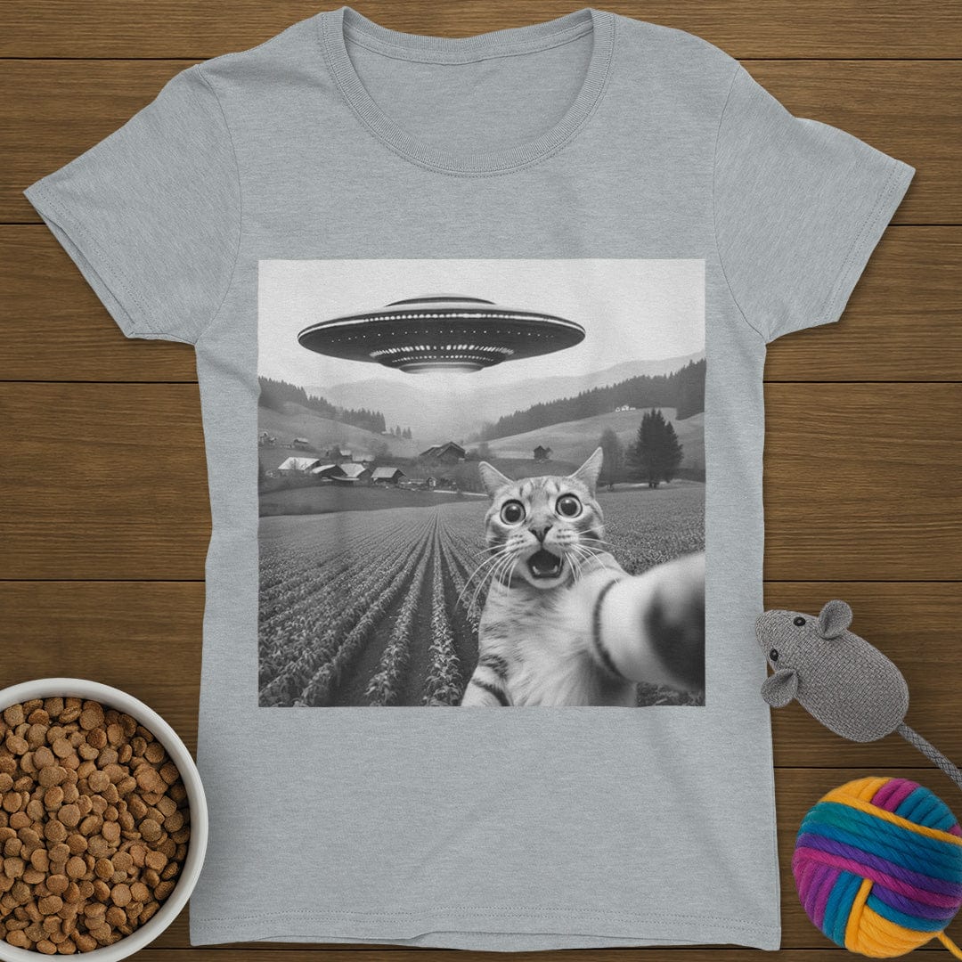 UFO Selfie Cat T-Shirt Womens