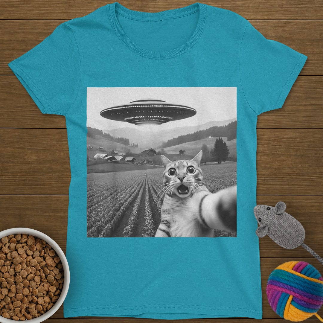 UFO Selfie Cat T-Shirt Womens