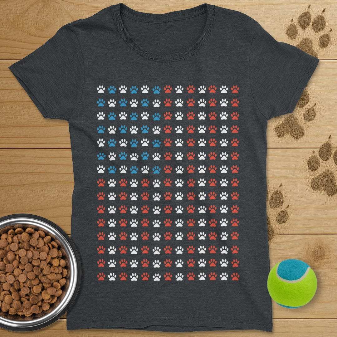 USA Flag Dog Paws T-Shirt-Womens