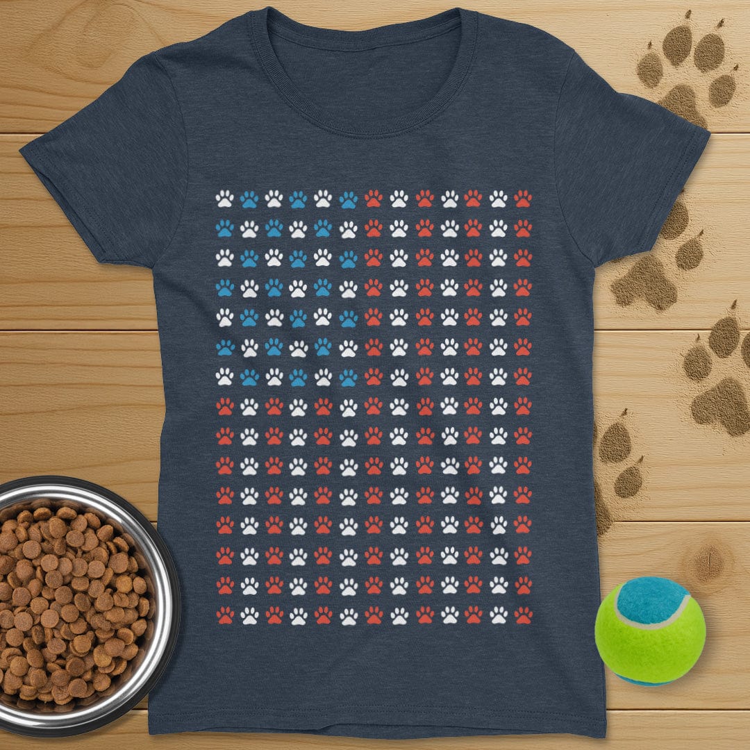 USA Flag Dog Paws T-Shirt-Womens