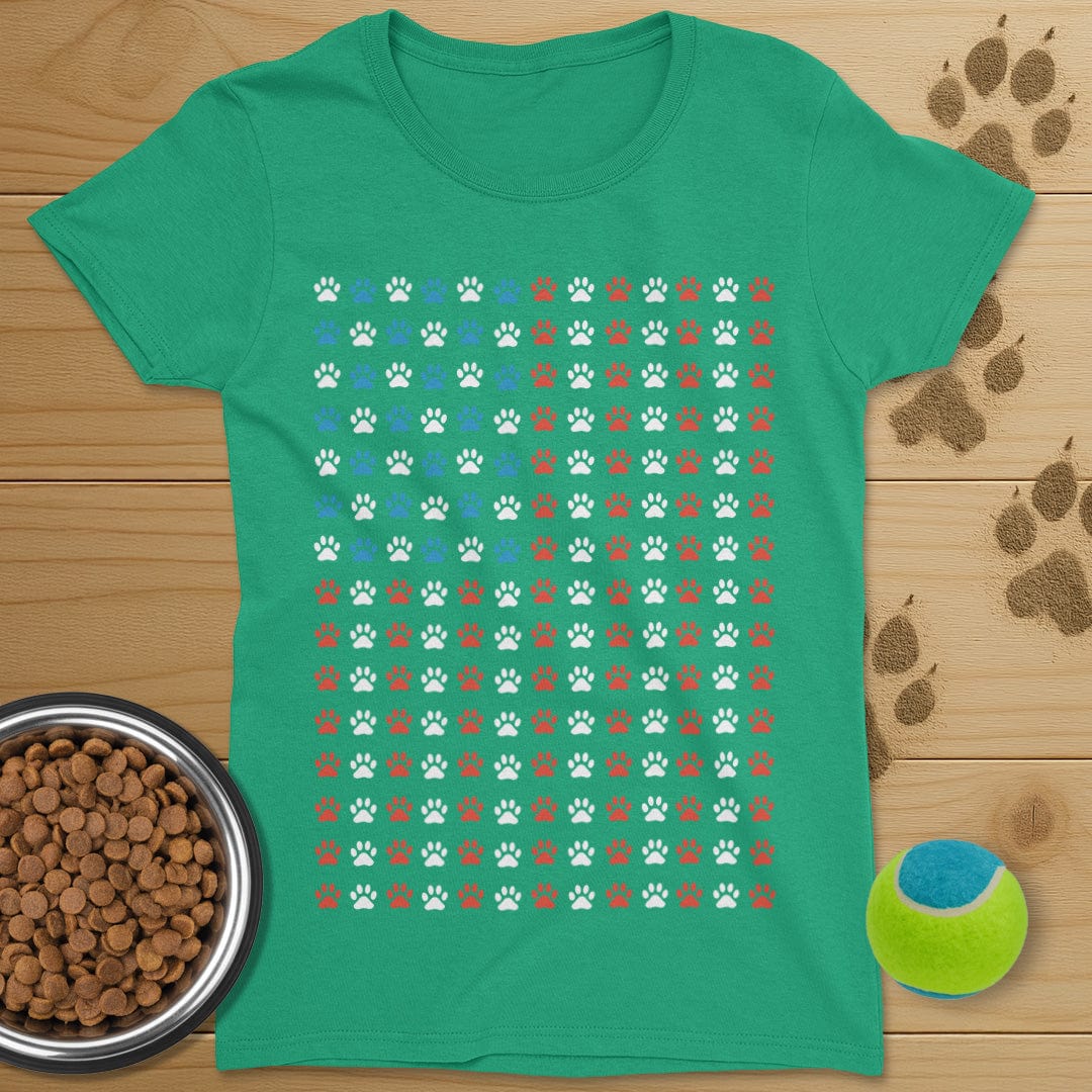 USA Flag Dog Paws T-Shirt-Womens