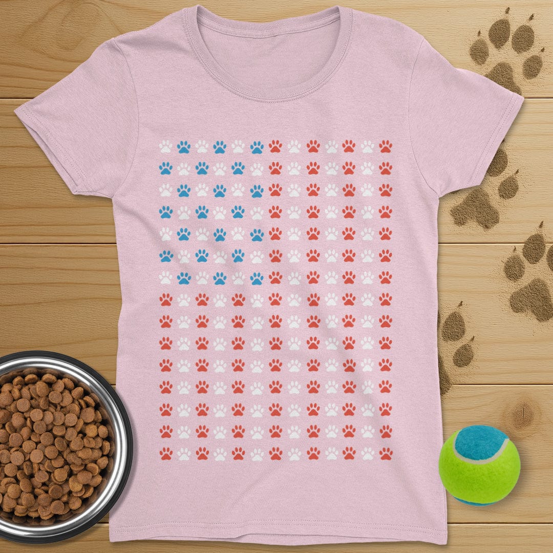 USA Flag Dog Paws T-Shirt-Womens