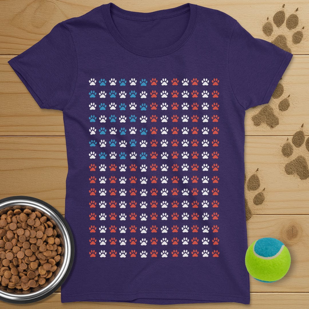 USA Flag Dog Paws T-Shirt-Womens