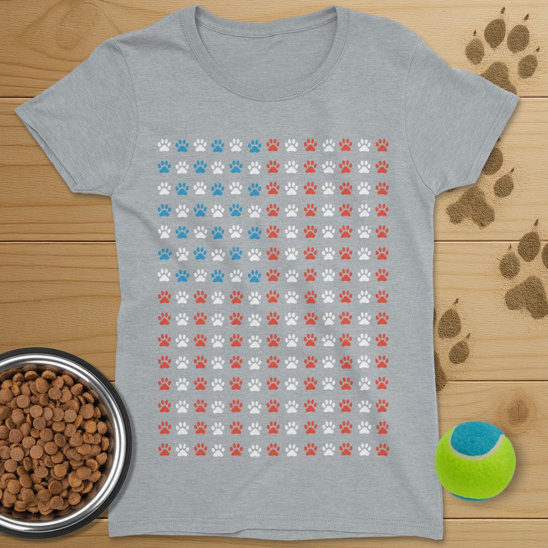USA Flag Dog Paws T-Shirt-Womens