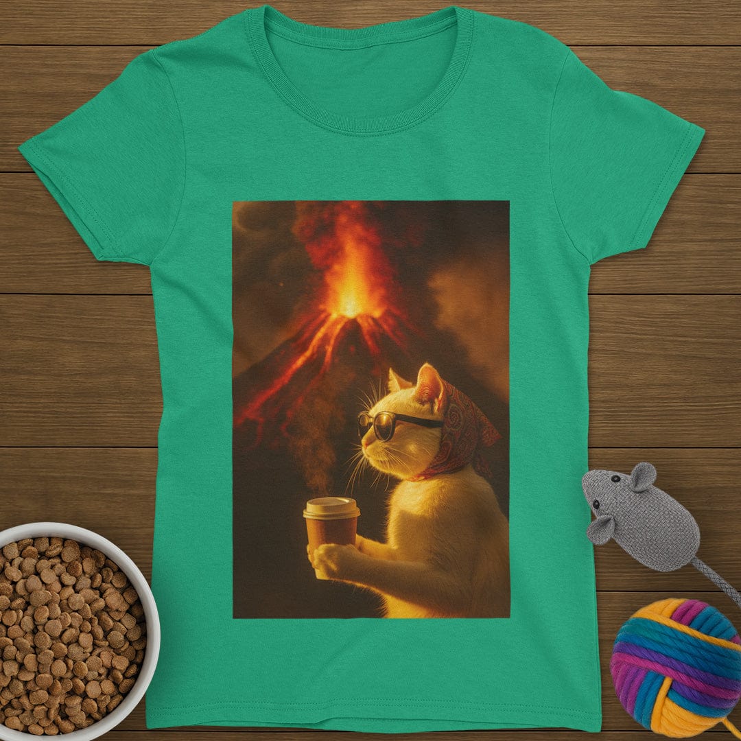 Volcano Coffee Cat T-Shirt Womens